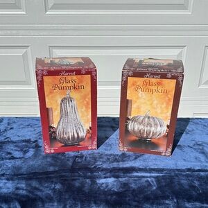 Harvest Silver Glass Pumpkins Holiday Decor Set of 2